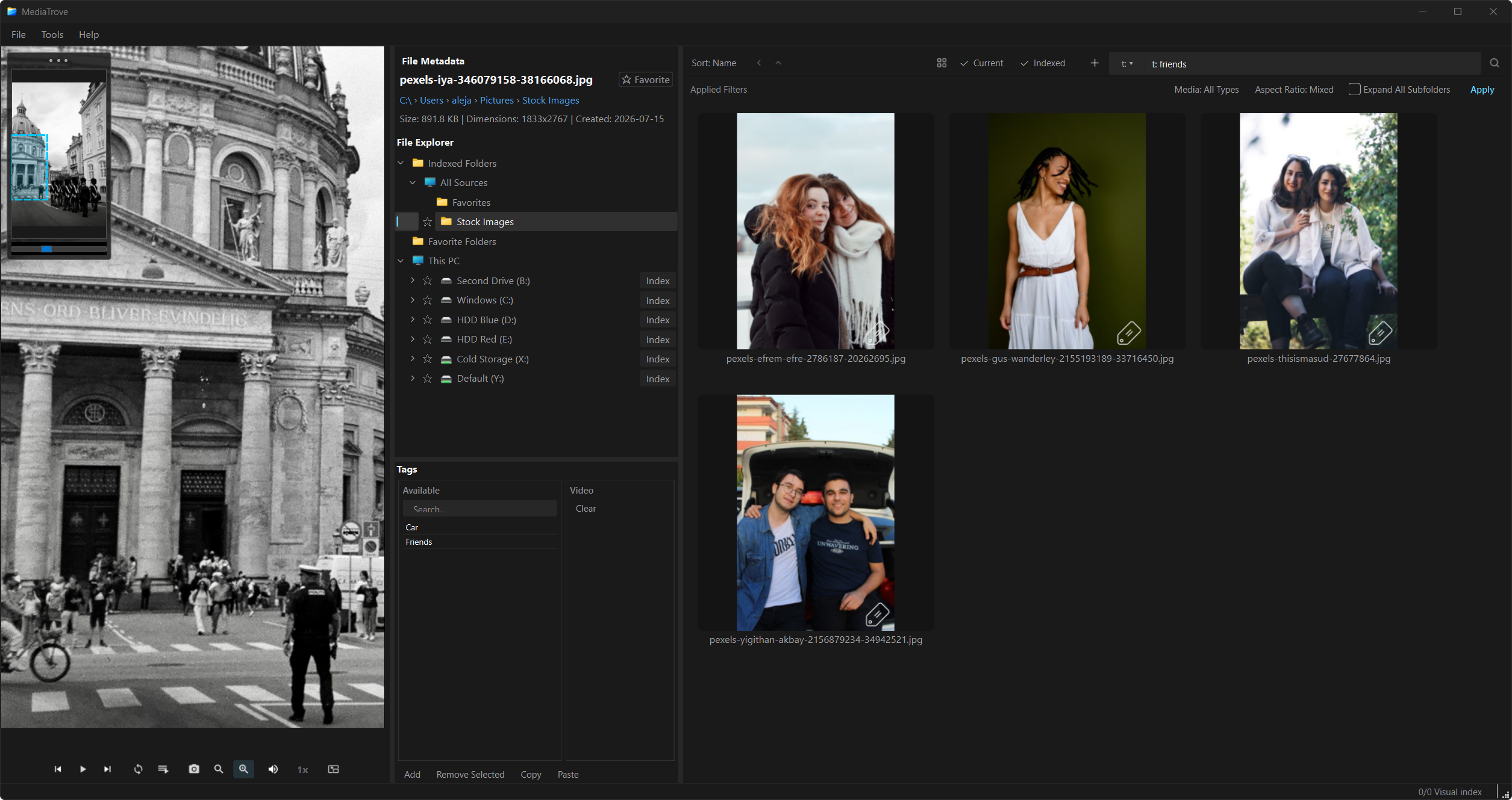 MediaTrove tag search filtering media by friends