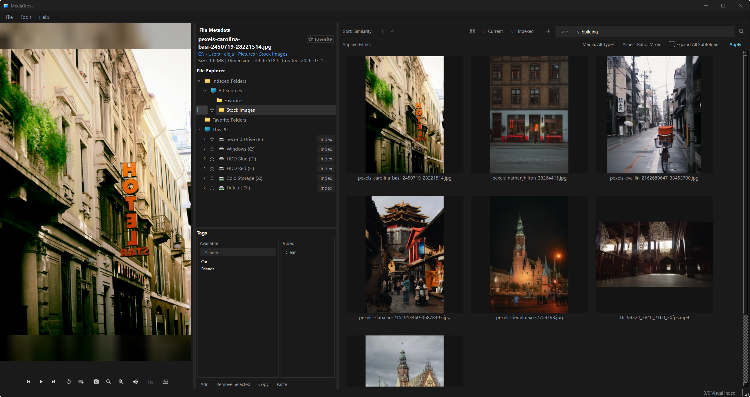 MediaTrove visual search results for v: building